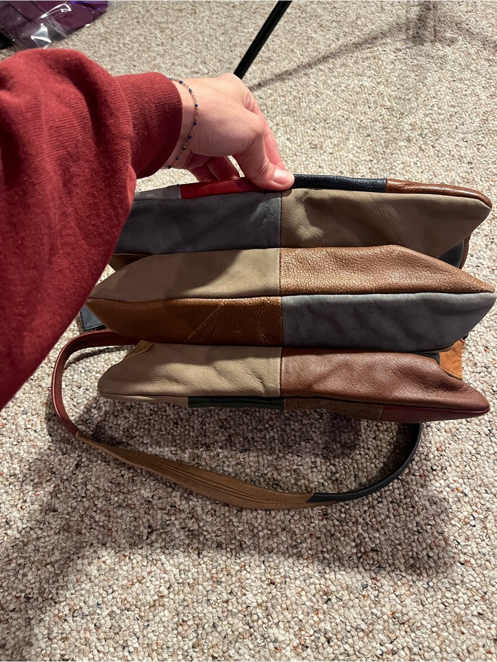 Vintage Colorblock Multicolor Leather Crossbody Bag - Picture 11 of 14